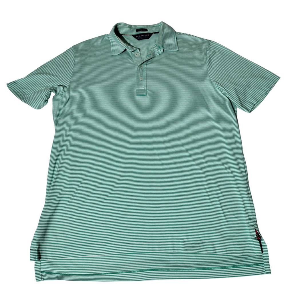 Polo Golf Ralph Lauren Mens Large Green White Striped Pima Cotton Polo Shirt